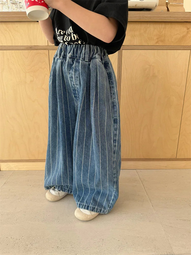 Striped Wide Leg Denim Pants