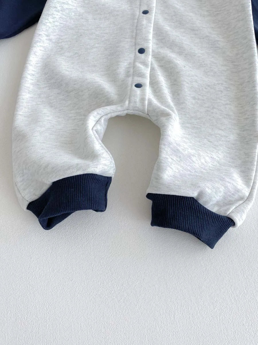 Color-Block Long-Sleeve Hooded Romper