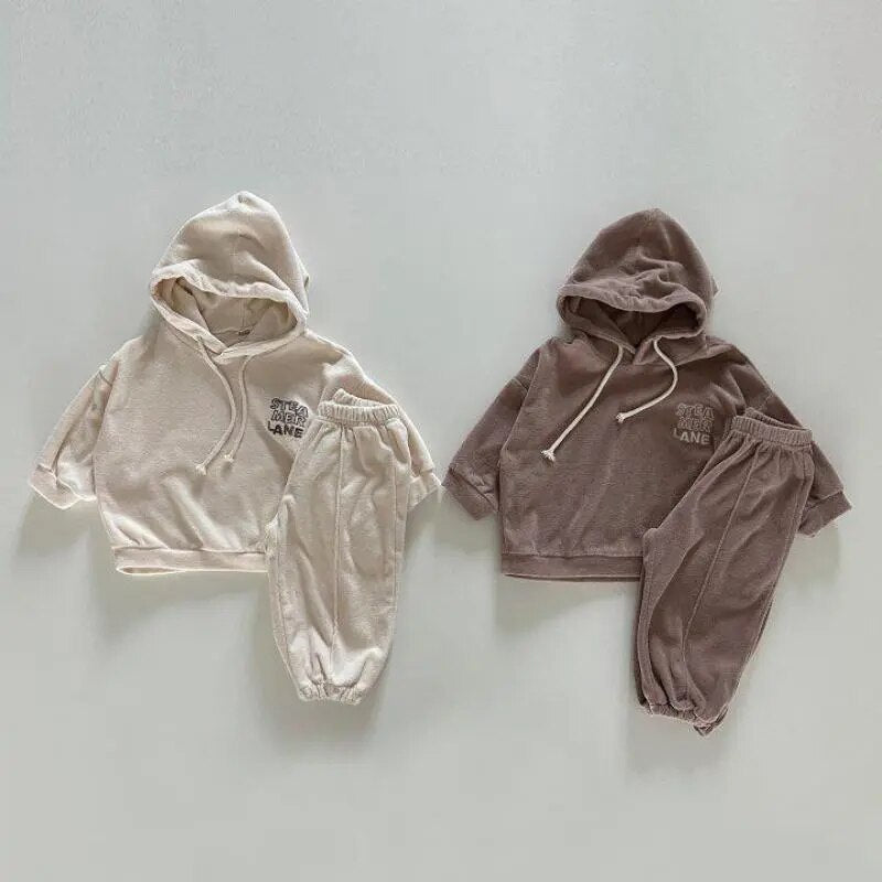 Cozy Letter Print Casual Hooded Set