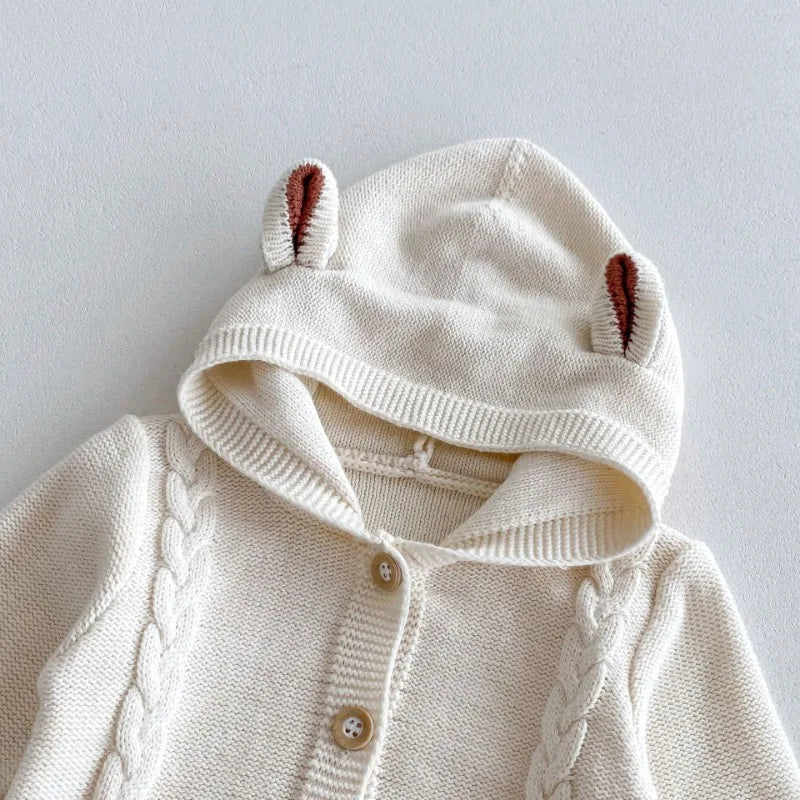 Hooded Button-Down Knit Romper