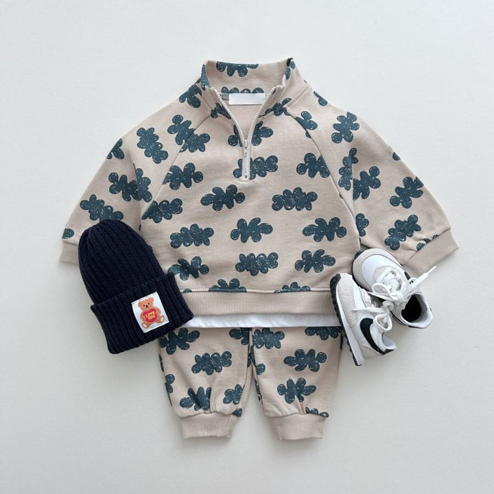 Patterned Half-Zip Jogger Set