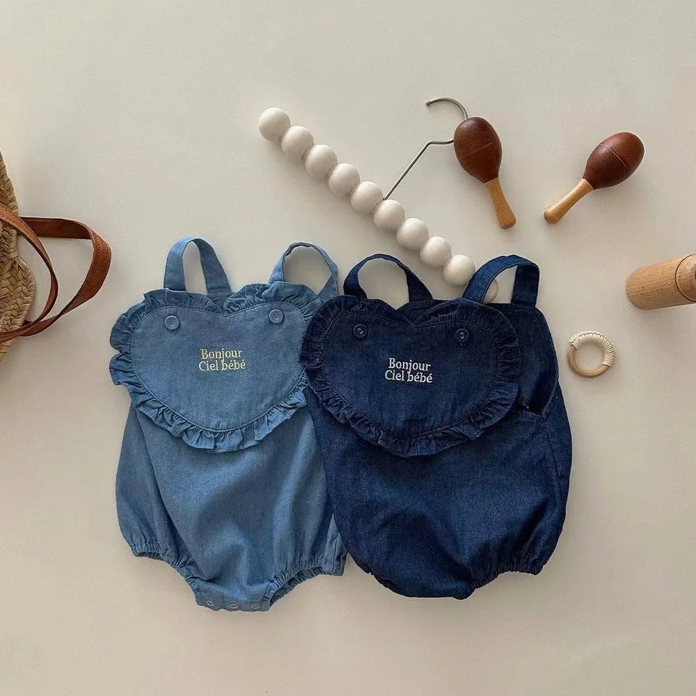 Sleeveless Denim Heart Onesie
