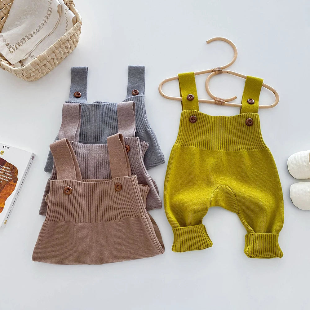 Girls Solid Knit Overalls
