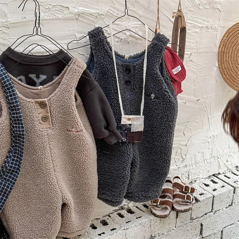 Thick Sherpa-Lined Solid Overalls for Kids