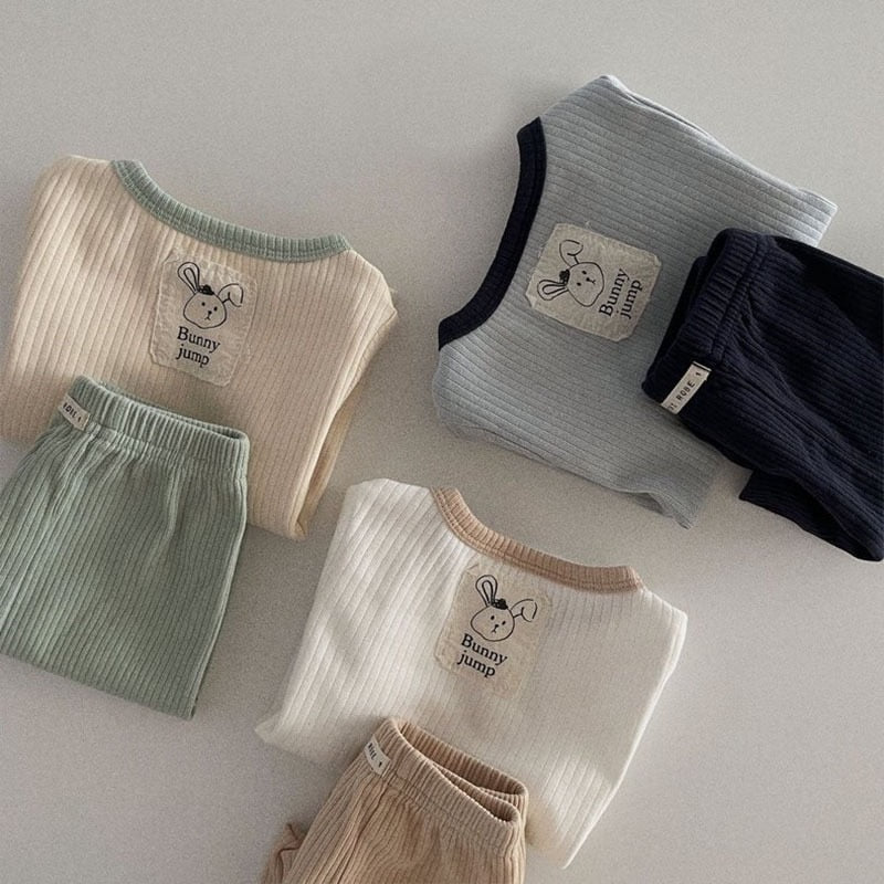 Patch Ribbed T-shirt & Pants Set