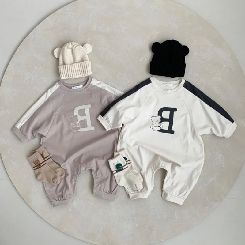 'B' Bear Long-Sleeved Romper