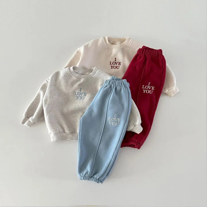 'I LOVE YOU' Thick Fleece-Lined Jogger Set