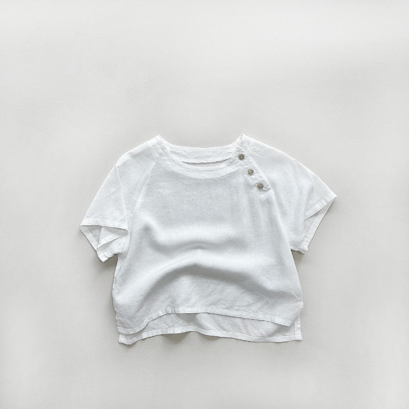 Short-Sleeved Solid Buttoned T-Shirt