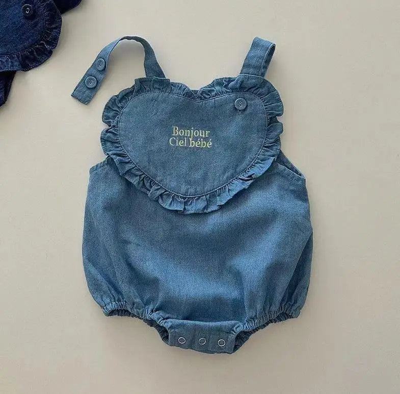 Sleeveless Denim Heart Onesie