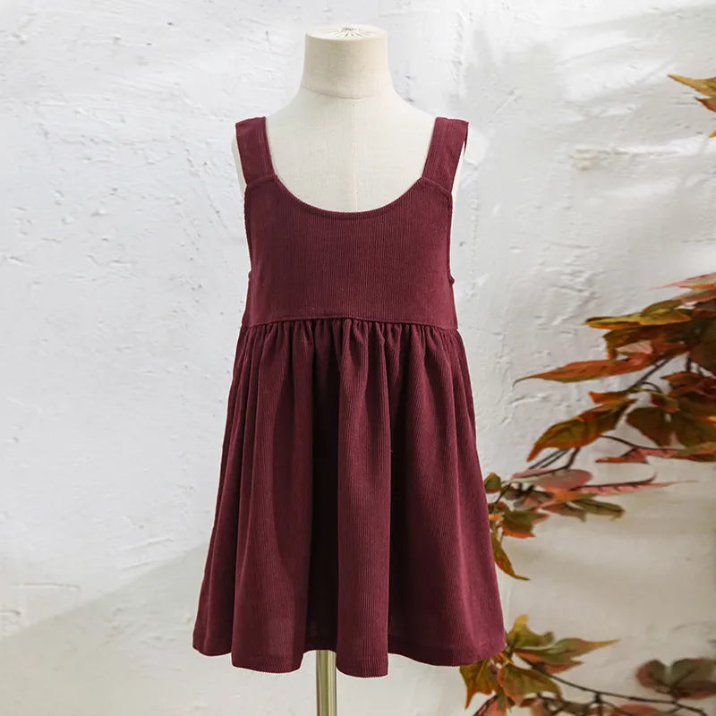 Knee-Length Corduroy Solid Dress