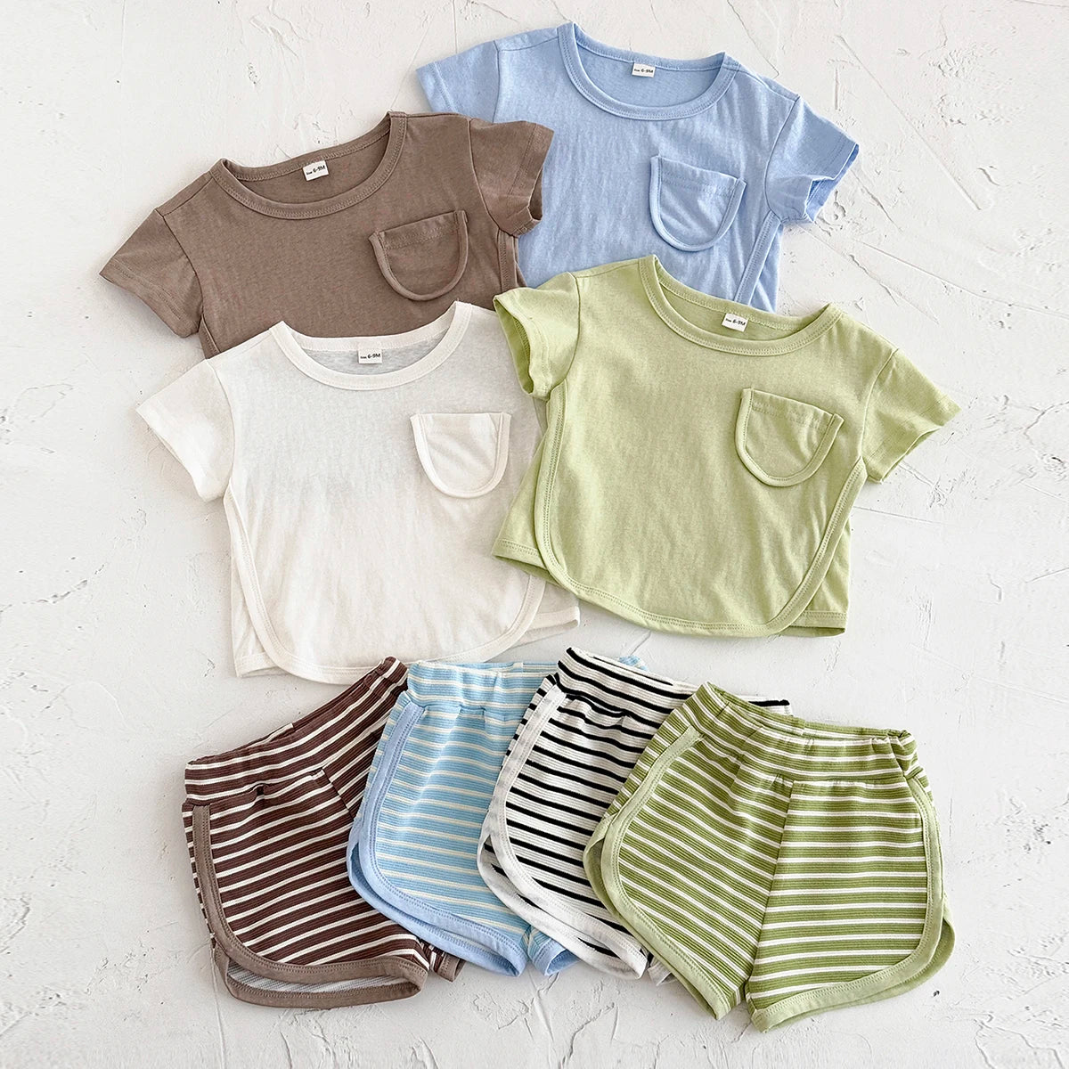 Front Pocket Top & Striped Shorts Set