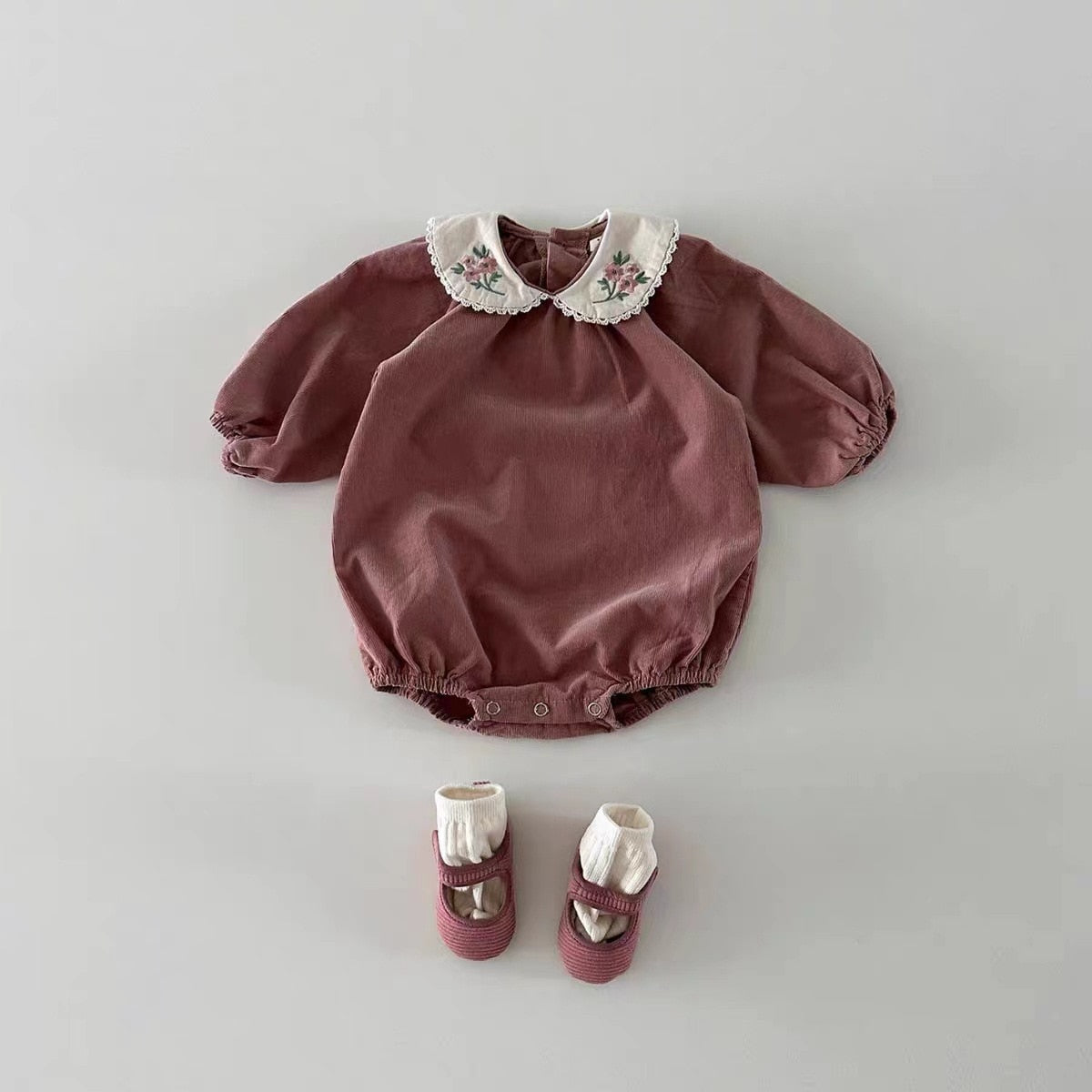 Embroidered Collar Snap-Button Onesie