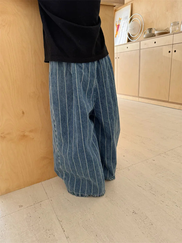 Striped Wide Leg Denim Pants