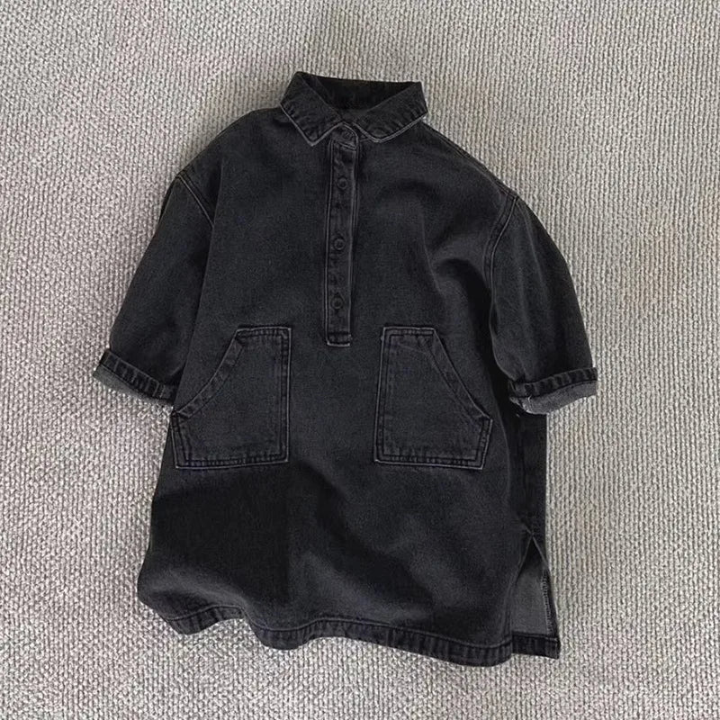 Corduroy/Denim Long Sleeve Solid Dress