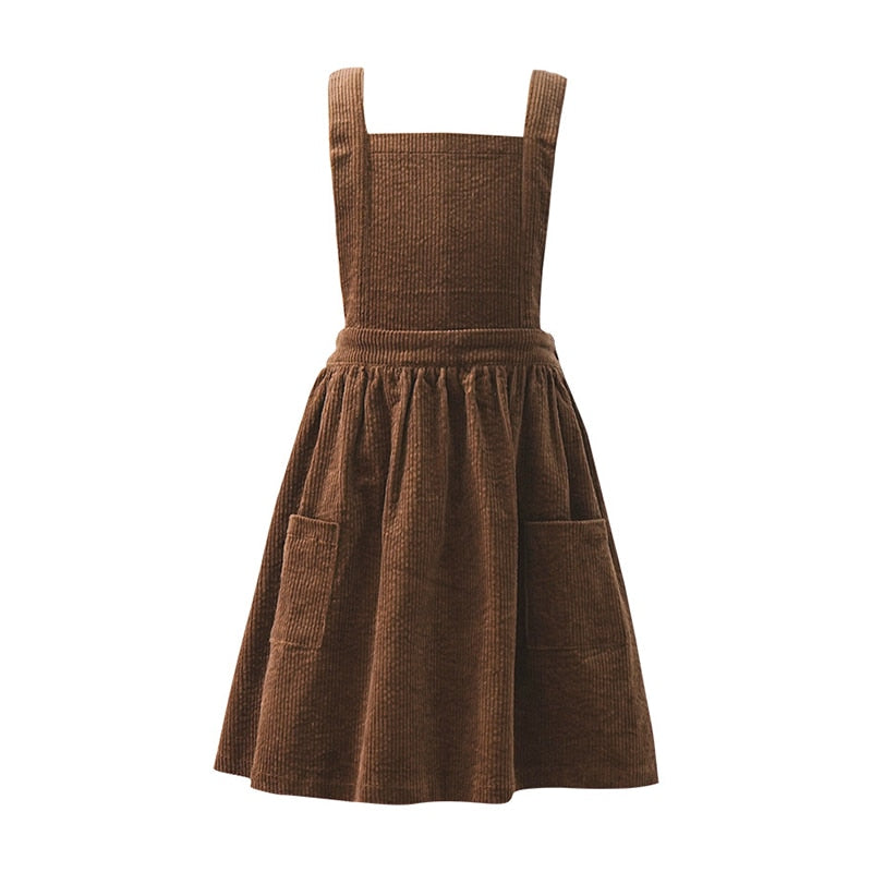 Girl's Retro Corduroy Strappy Dress