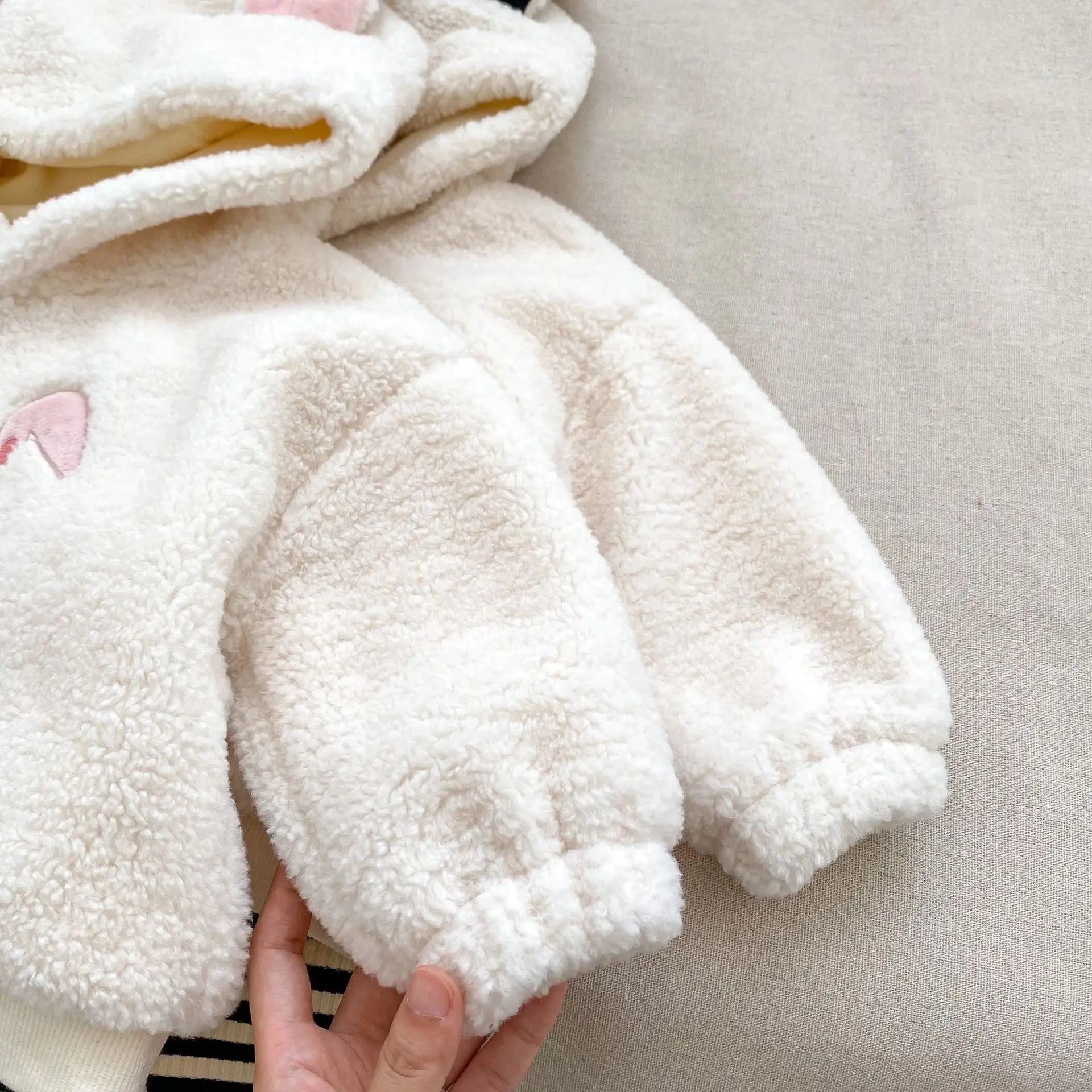 Plush Hooded Sweatshirt & Striped Leggings