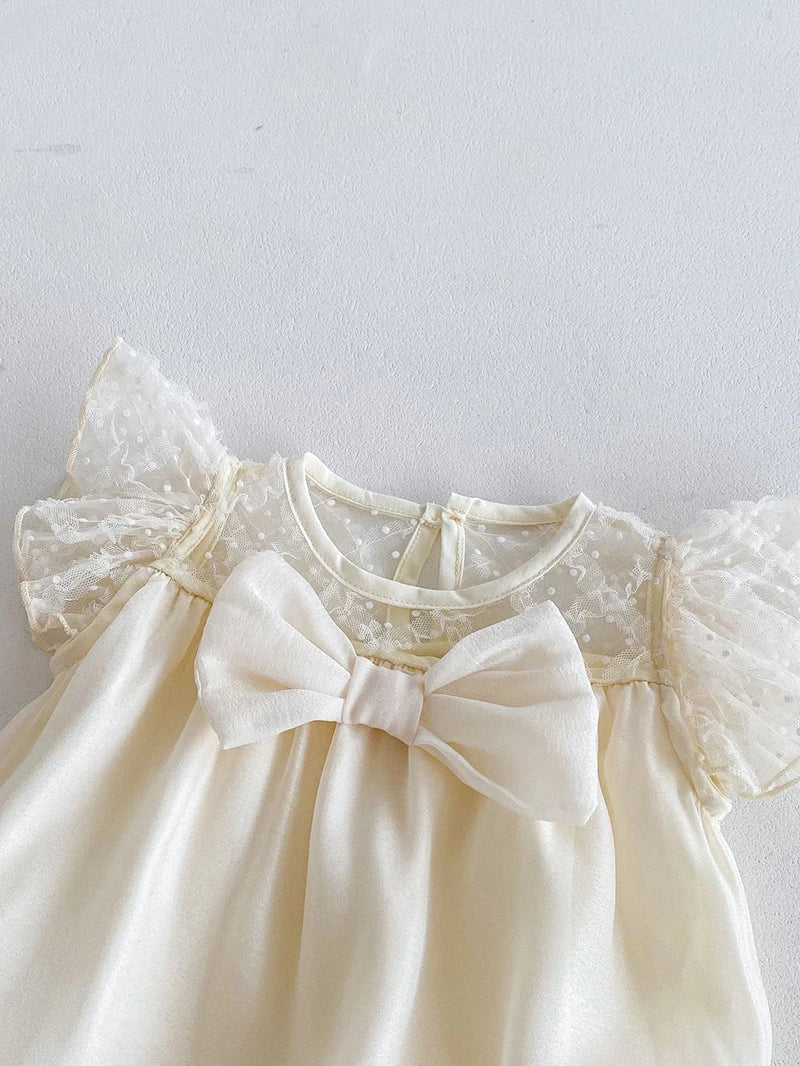 Girls Lace Puff Sleeved Infant Onesie