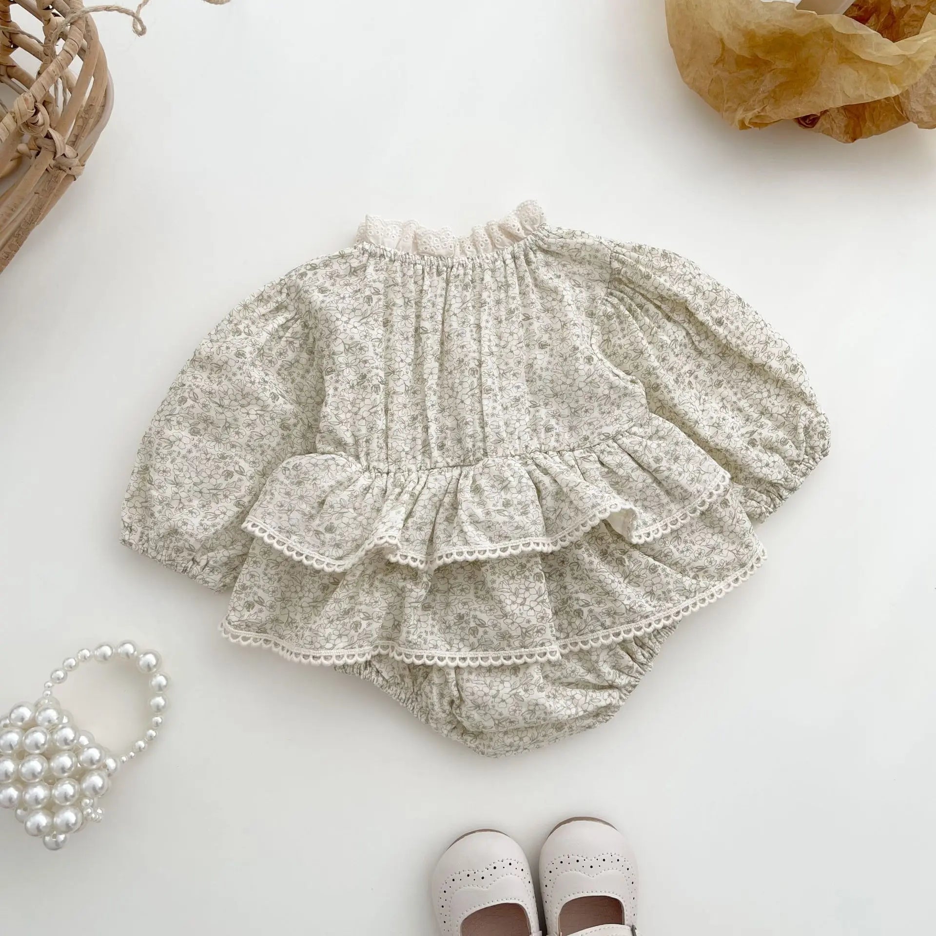 Girls Double-Layer Lace Romper