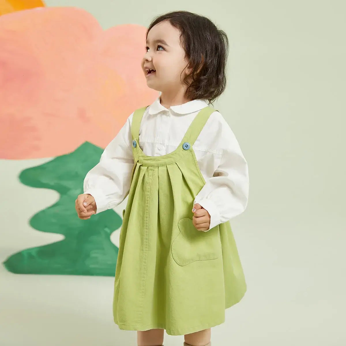 Girls' Solid Suspender Dress