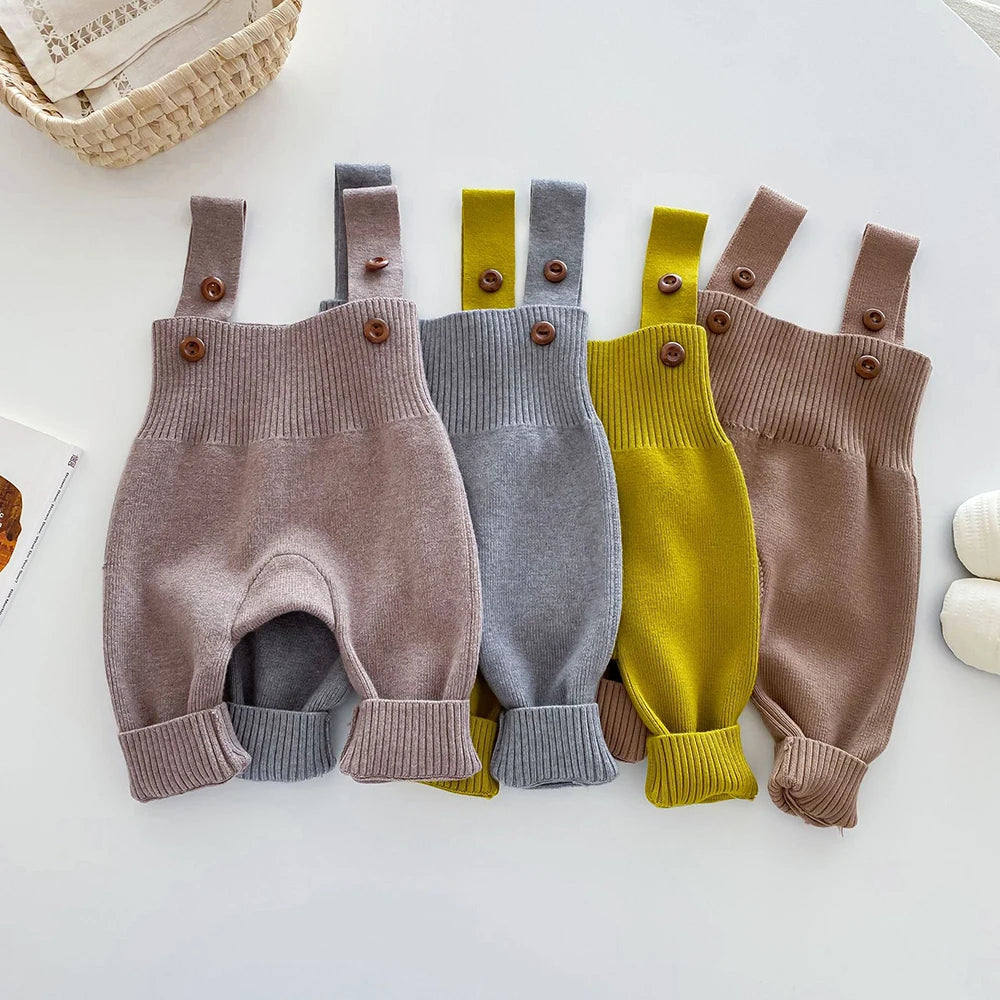 Girls Solid Knit Overalls