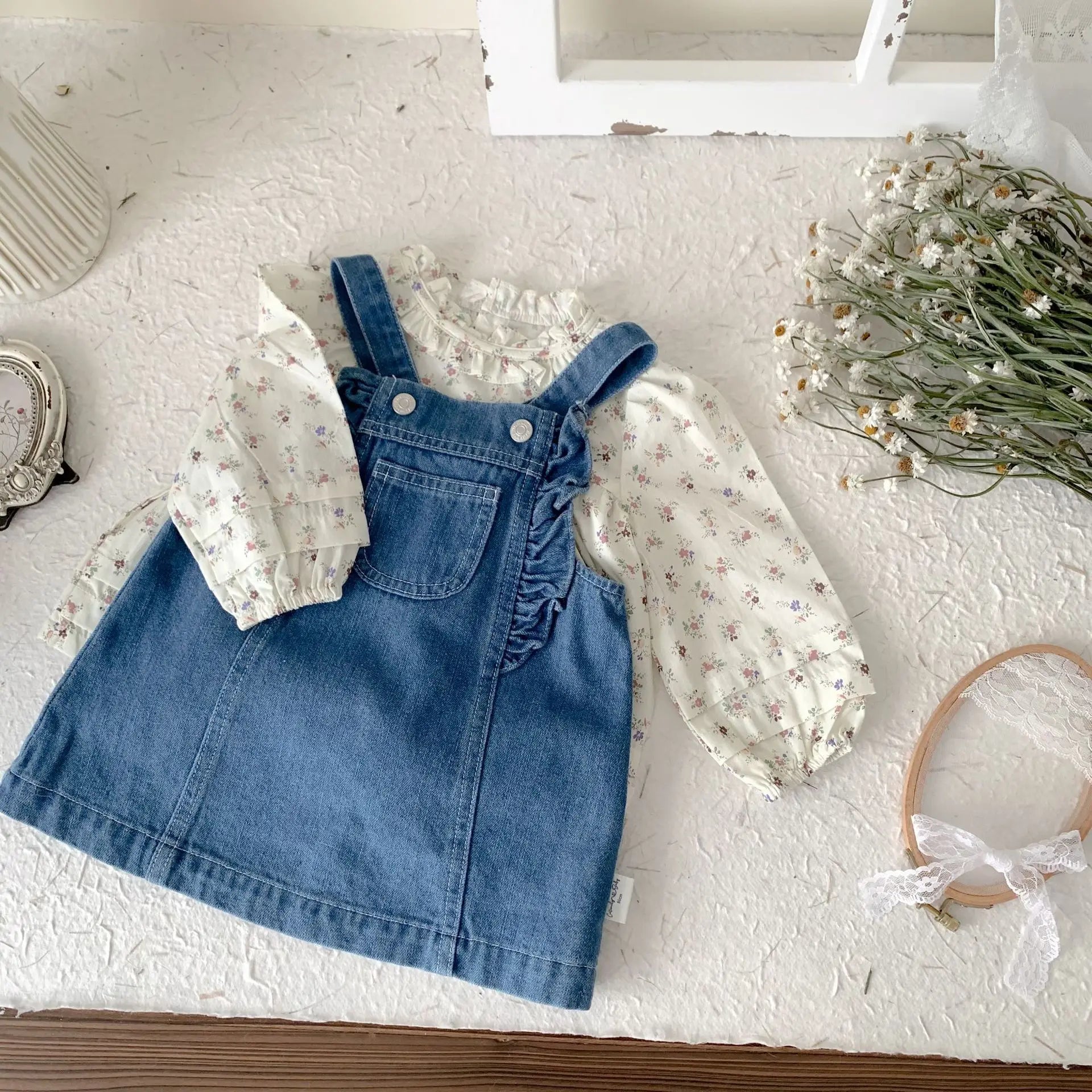 Girls Denim Suspenders Dress
