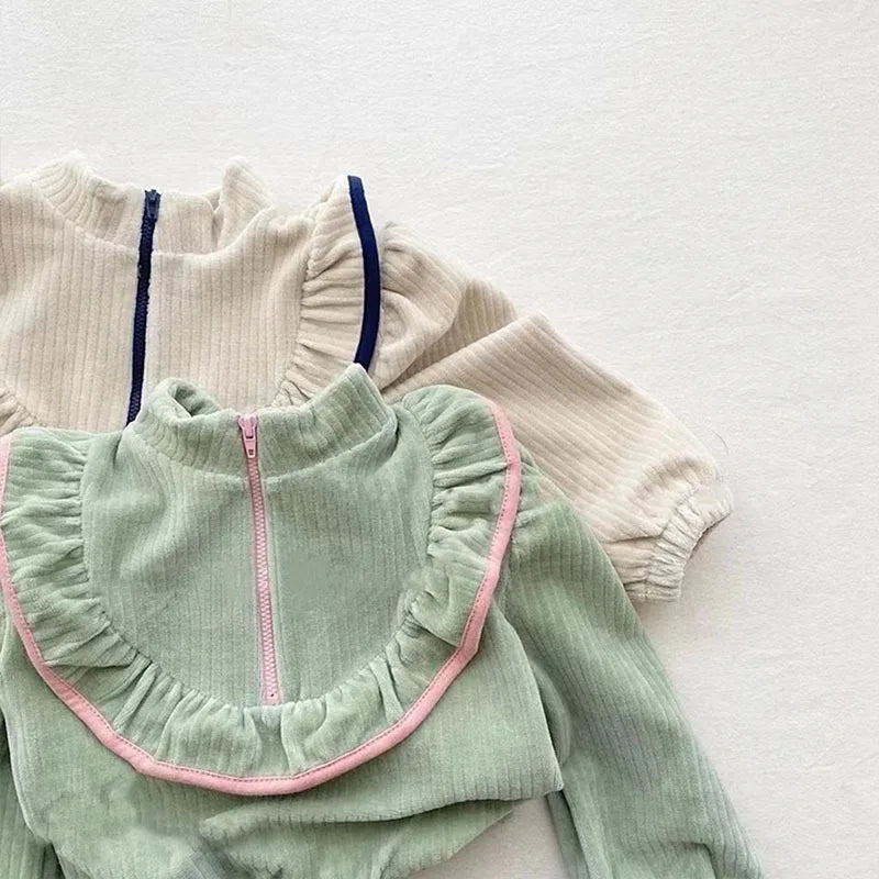 Half-Zip Girl's Top and Pants Set