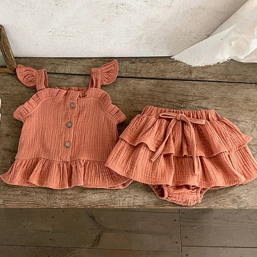 Girls' Flutter Sleeve Blouse & Bloomer Set