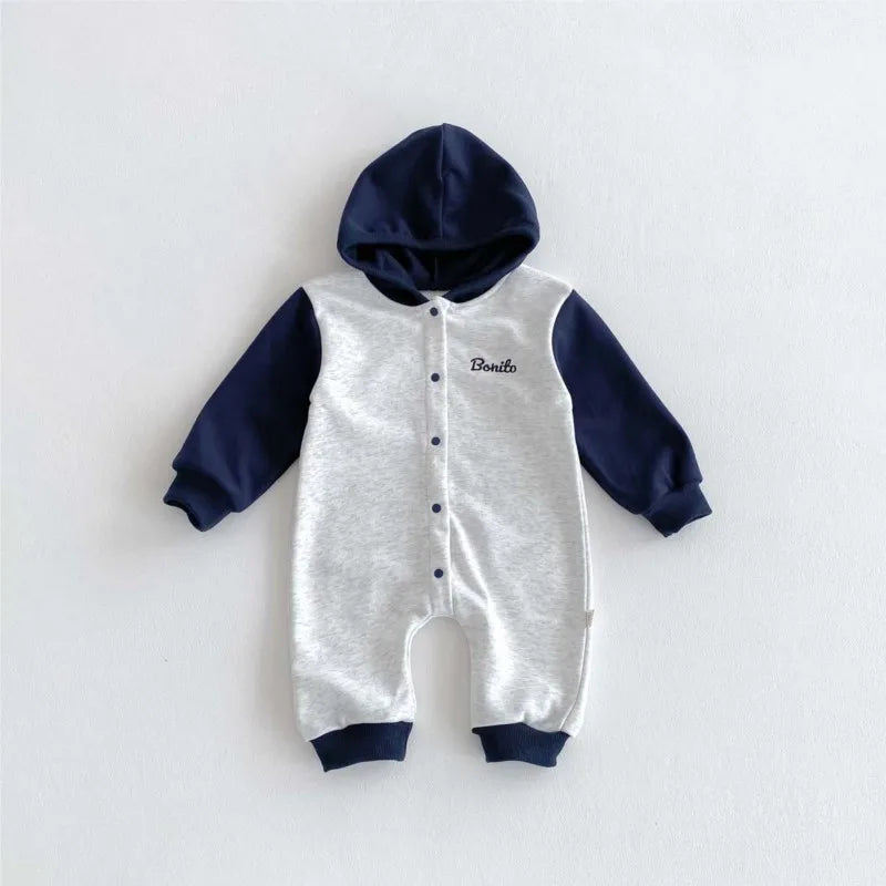 Color-Block Long-Sleeve Hooded Romper