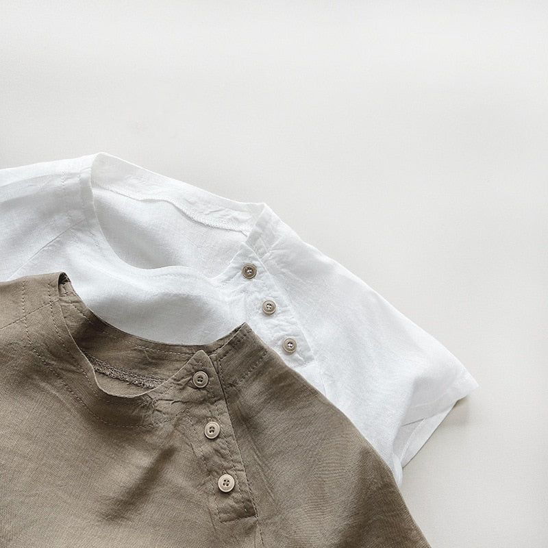 Short-Sleeved Solid Buttoned T-Shirt