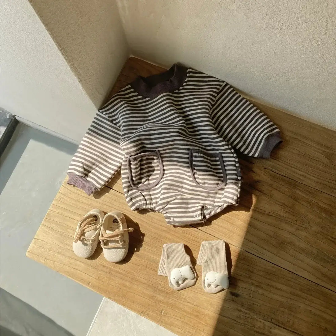 Winter Fleece-Lined  Striped Onesie