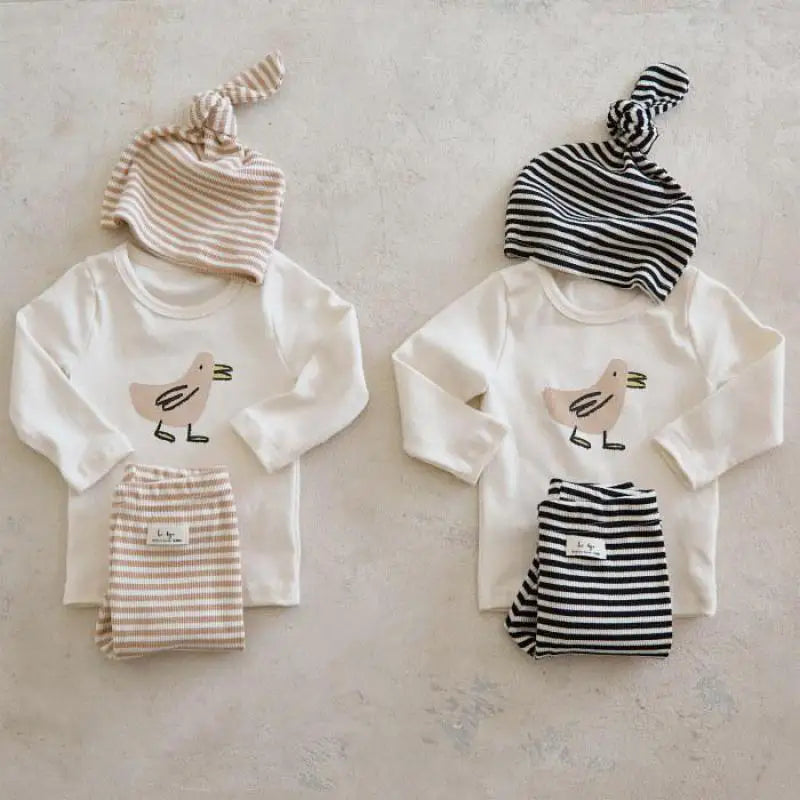 Cartoon Long-Sleeved Top, Leggings & Hat 3-Piece Set