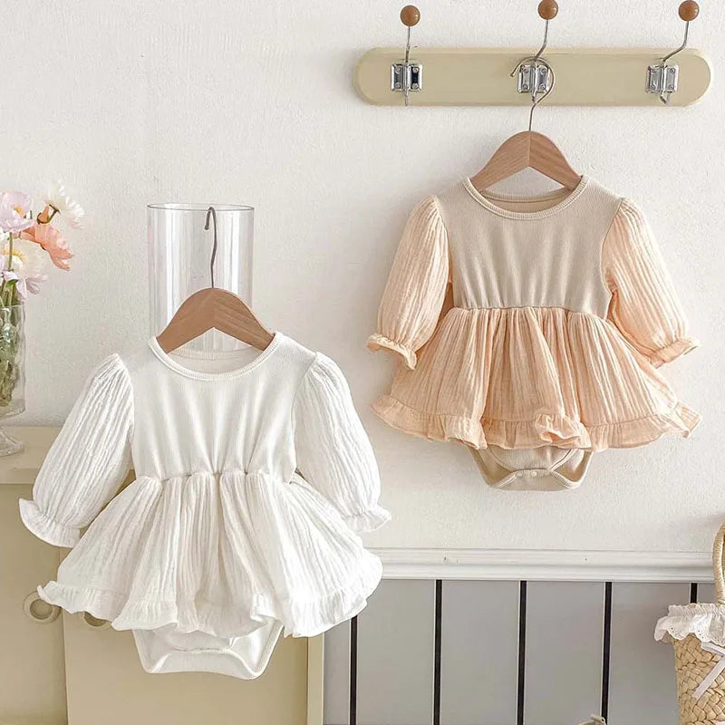 Solid Long Sleeve Romper Dress