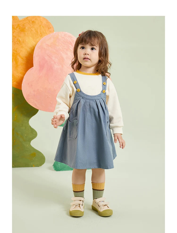 Girls' Solid Suspender Dress