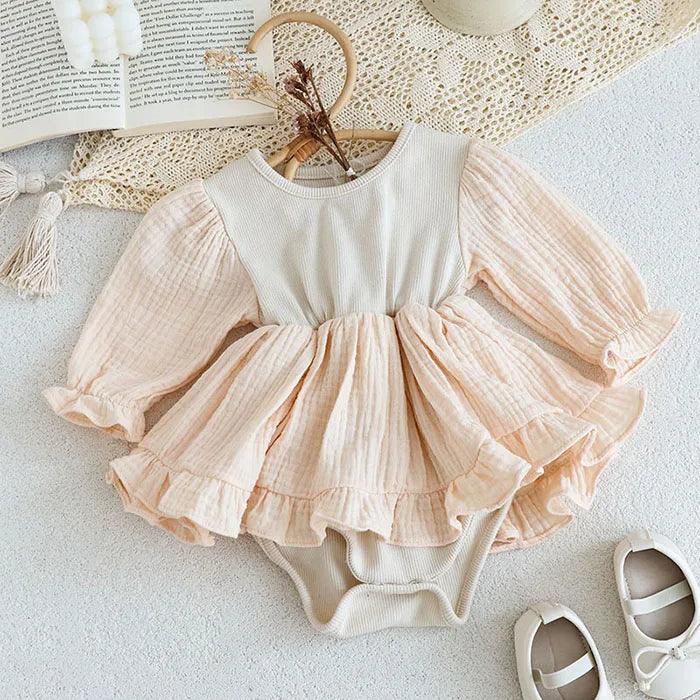 Solid Long Sleeve Romper Dress