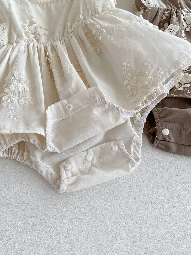Sleeveless Embroidered Flower Onesie