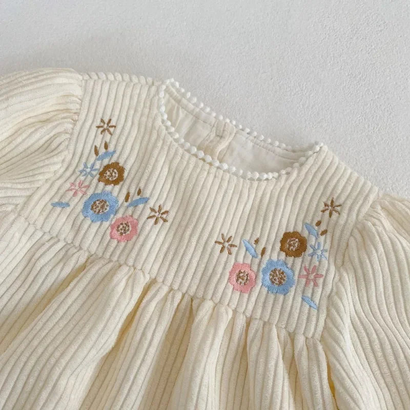 Corduroy Embroidered Long-sleeved Princess Dress