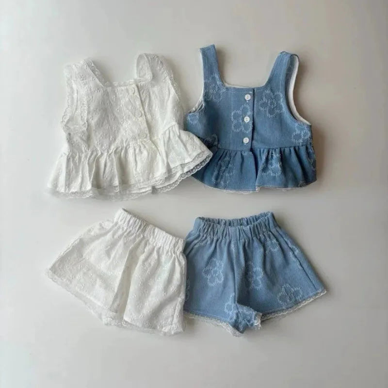 Girls' Floral Print Vest & Shorts Set