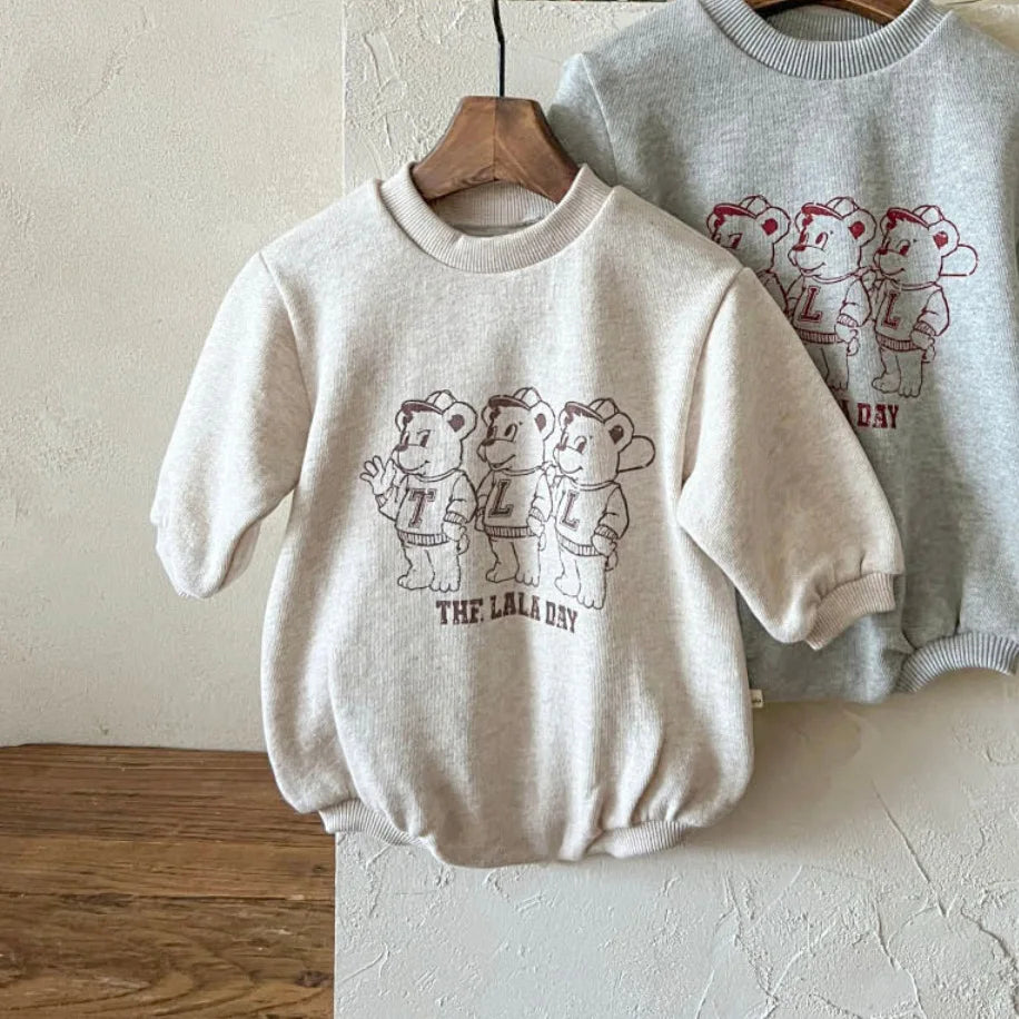 Cute Bear Print Long Sleeve Casual Romper