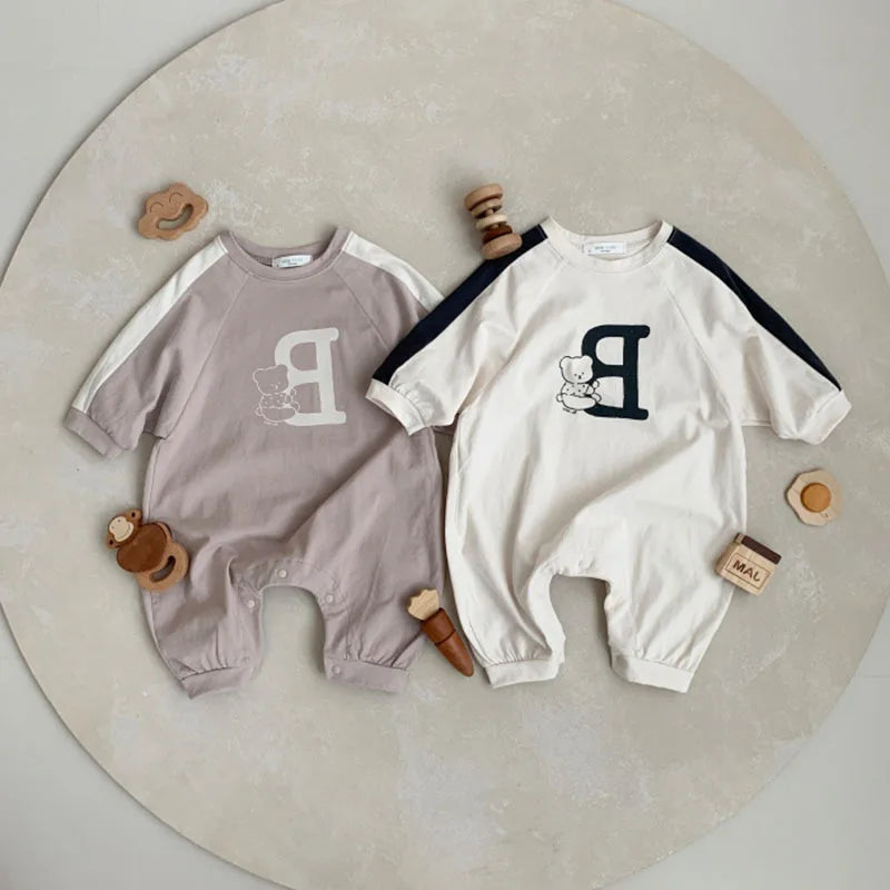 'B' Bear Long-Sleeved Romper