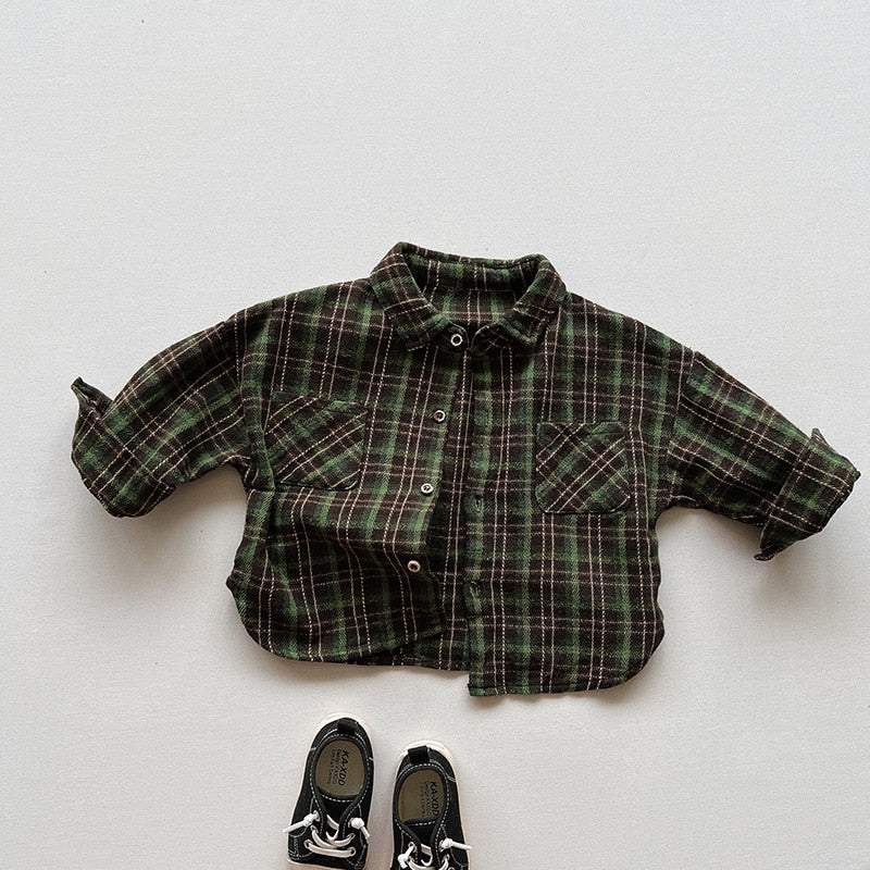 Vintage Plaid Long-Sleeved Shirt