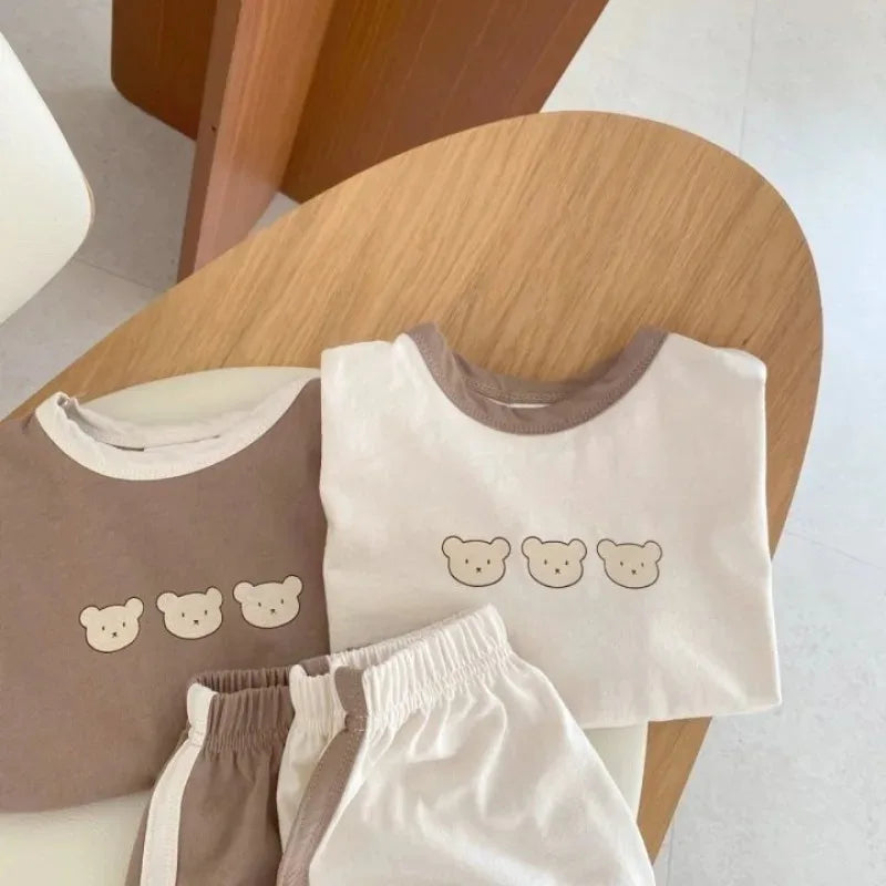 Cute Bear Print Tee & Shorts Set