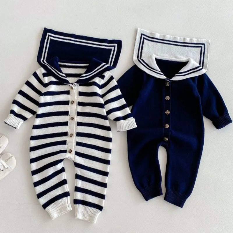 Navy Collar Knit Romper