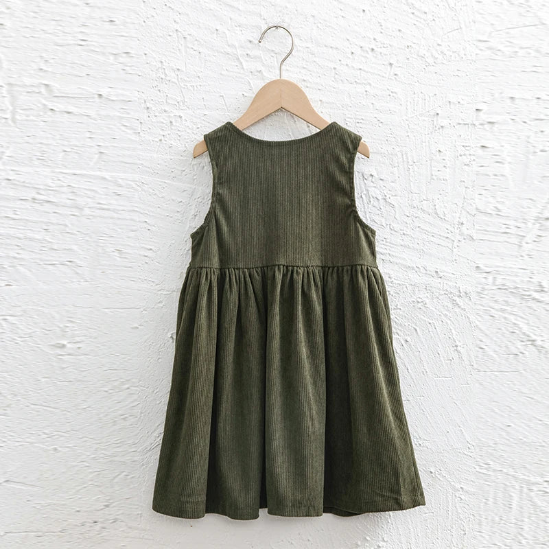 Girls Button Up Corduroy Pinafore Dress
