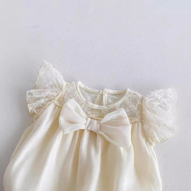 Girls Lace Puff Sleeved Infant Onesie