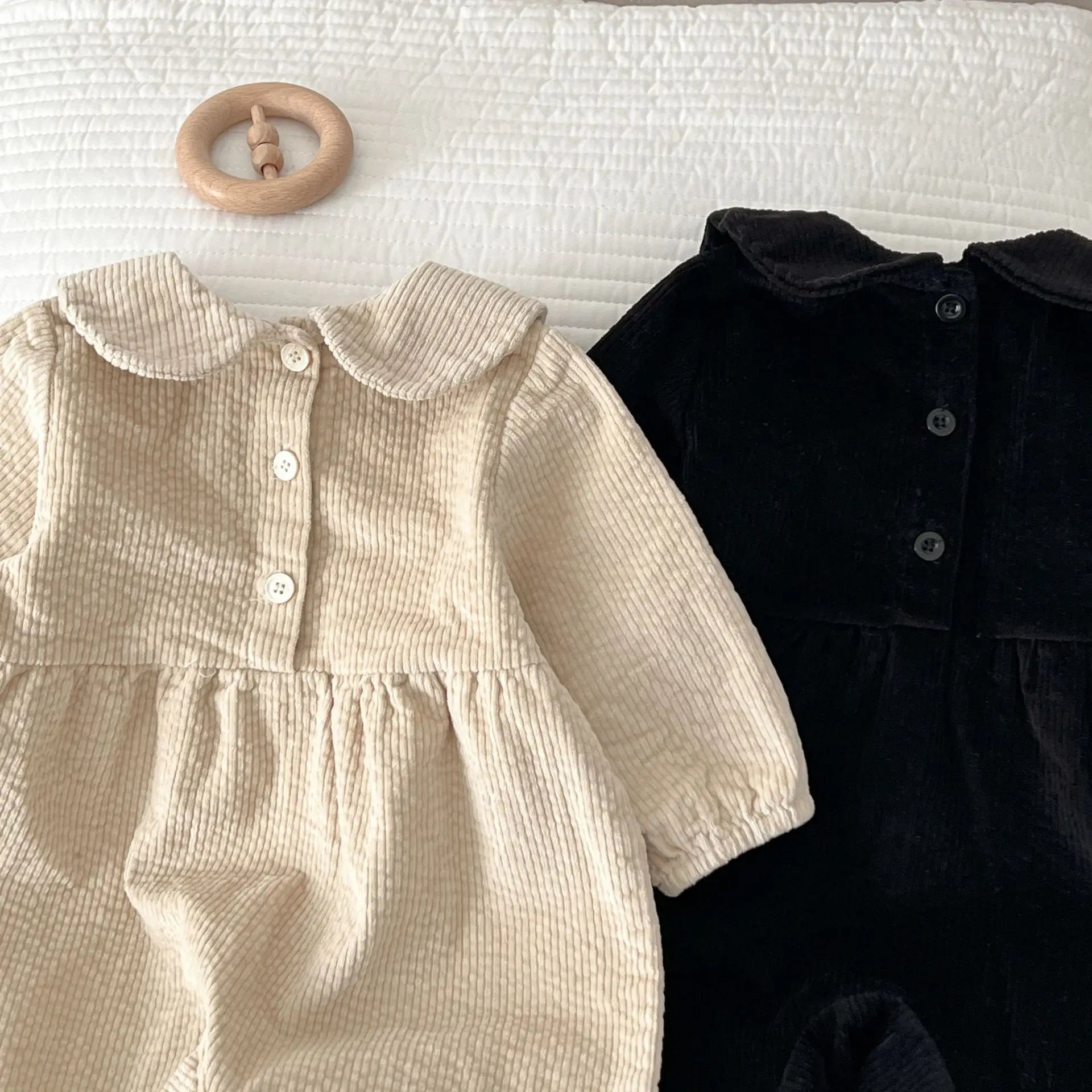 Corduroy Solid Long-Sleeved Collar Romper