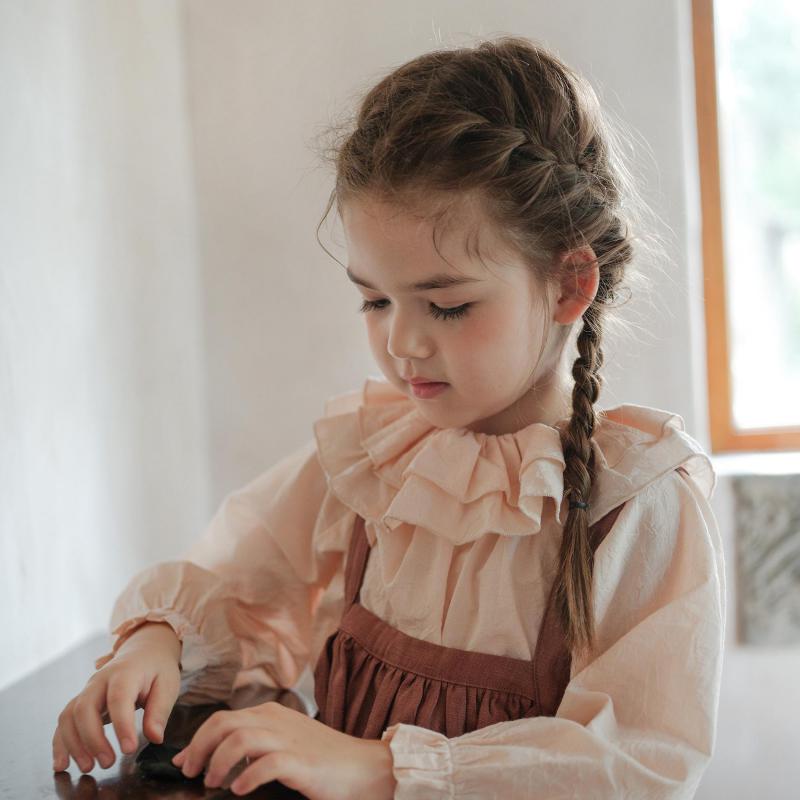 Long-Sleeved Lotus Collar Blouse & Overalls Dress