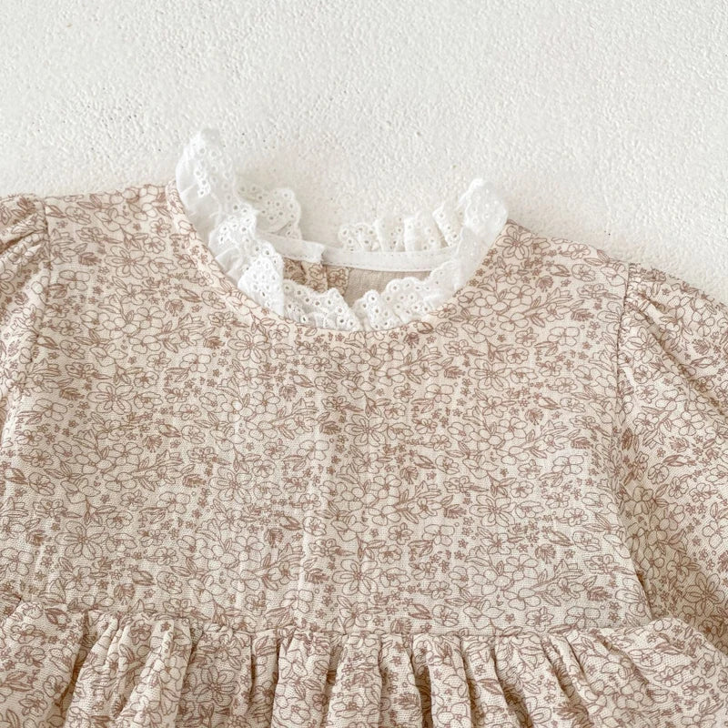 Vintage Floral Print Ruffle Onesie