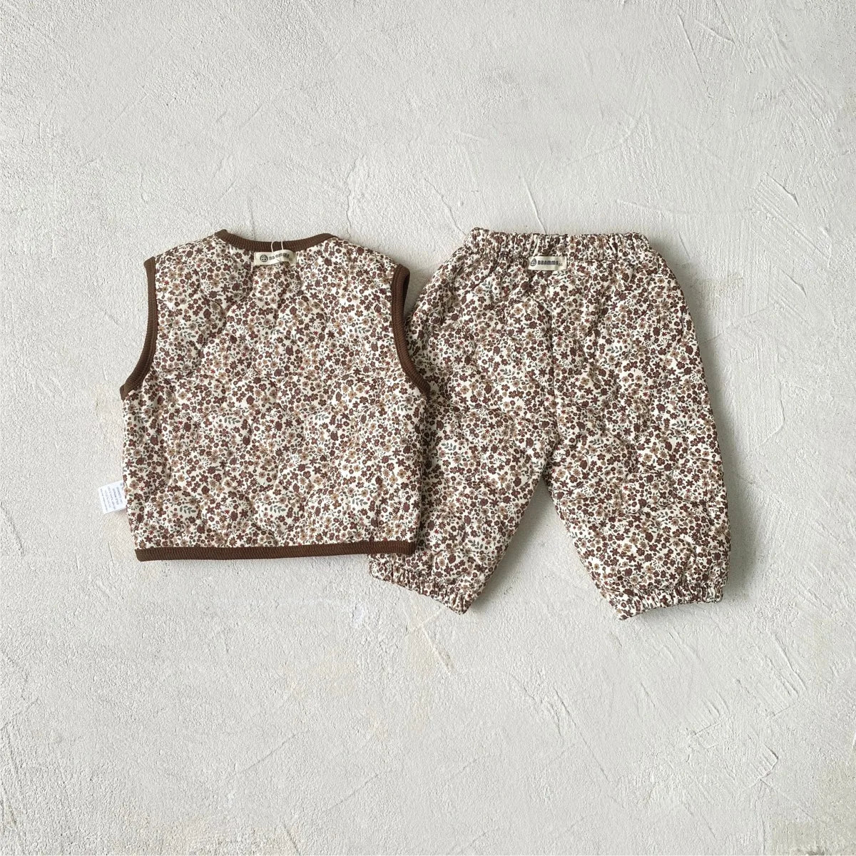 Vintage Floral Padded Vest & Pants Set