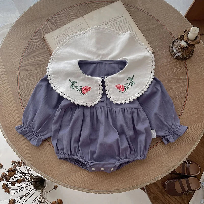Girl's Peter Pan Collar Embroidered Onesie