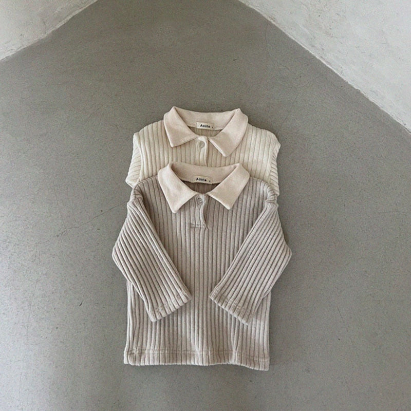 Long-Sleeved Ribbed Collar T-Shirt